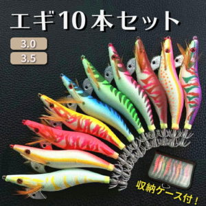 【ポイント2倍★24時間限定クーポン配布】 エギ 3.0号 3.5号 10本セット エギング 餌木 イカ釣り 蓄光 釣り ルアー ケース カラビナ付き