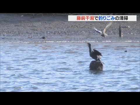 藤前干潟で釣りゴミの清掃活動 40人が袋130個分を回収 名古屋市・飛島村