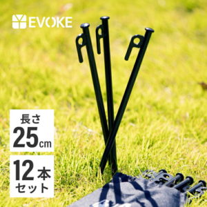 台数限定価格！店内MAX76%OFF【EVOKE】ペグ セット 12本 スチールペグ テント ペグ タープ タープテント ソロキャンプ キャンプ用品 アウトドア