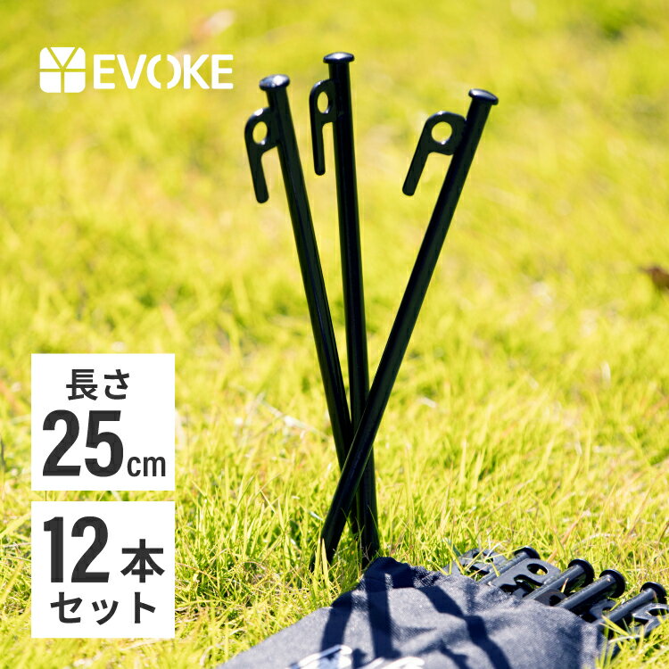 台数限定価格！店内MAX76%OFF【EVOKE】ペグ セット 12本 スチールペグ テント ペグ タープ タープテント ソロキャンプ キャンプ用品 アウトドア