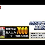 オンラインで使いかた、ご質問双方向目指して、生中継２４時間　①ソーラー発電　②蓄電状況　③プラグイン発電状況　④１７時以降の蓄電池電気使用　⑤安い深夜充電２３時からの繰り返し動画です。　株式会社　関谷
