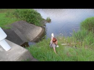 道路横の水路で事件が起きた...。