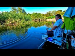 常に水が落ちてくる堰の下は草むらで涼しく釣りができた